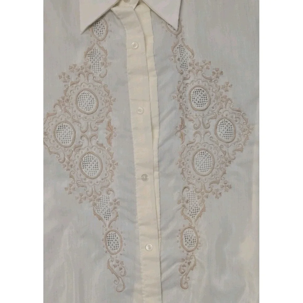 Tesoro's Manila Vintage Jusi Barong Tagalog Shirt Size L - Picture 3 of 5